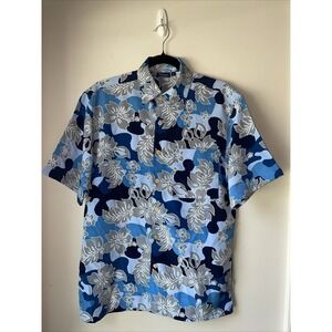 Sideout Men's Small  Hawaiian Shirt Short-sleeve Blue/ White Floral Tropical